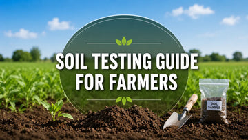 Soil Testing Guide for Farmers with soil sample and agricultural field.