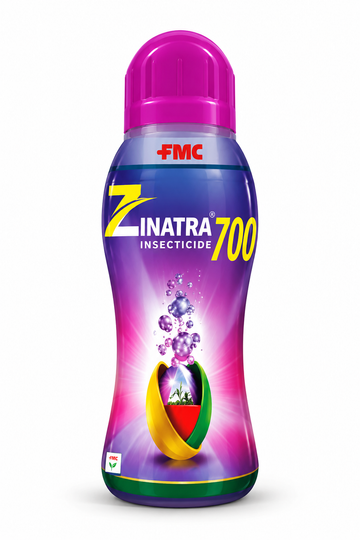 FMC Zinatra 700 Crop Nutrition bottle containing zinc-based micronutrient formulation for healthy crop growth and zinc deficiency management.