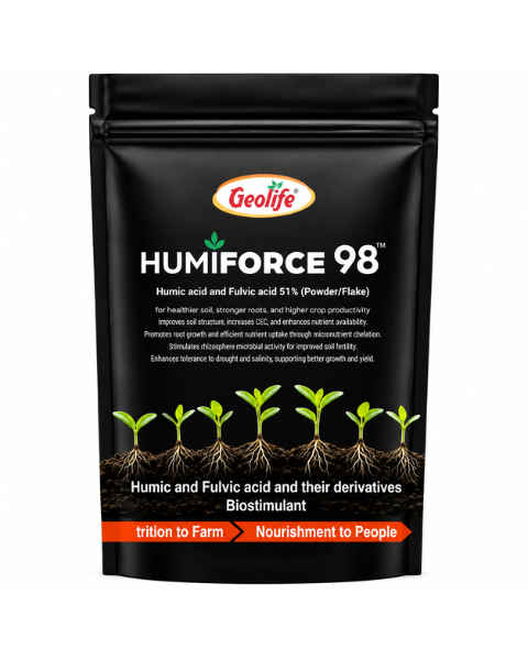 Geolife Humiforce 98 Humic & Fulvic Acid Water Soluble Biostimulant for Soil Fertility, Root Development and Higher Crop Productivity