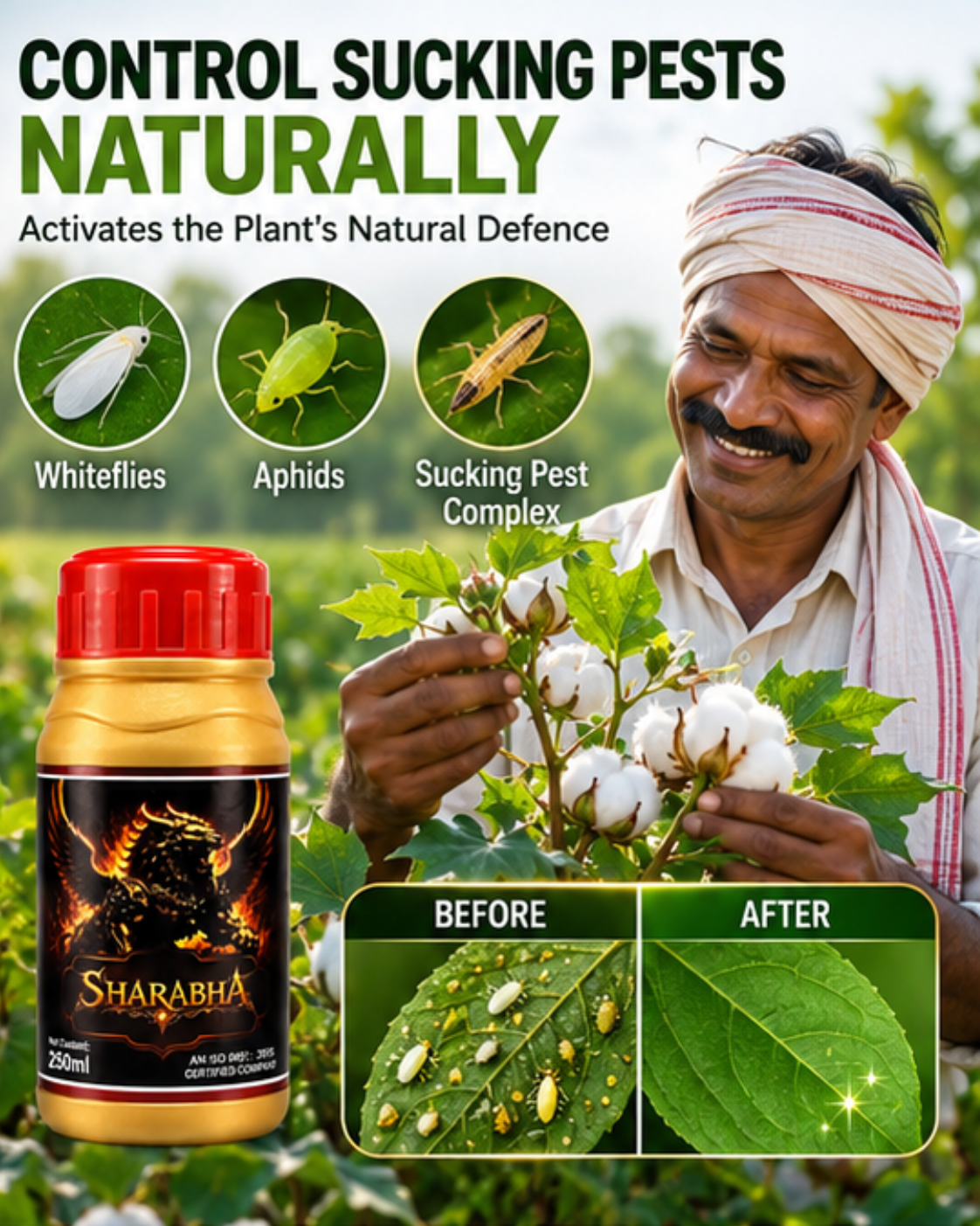 Sharabha Bio Insecticide – Effective Control of Whiteflies, Aphids & Sucking Pests in Cotton